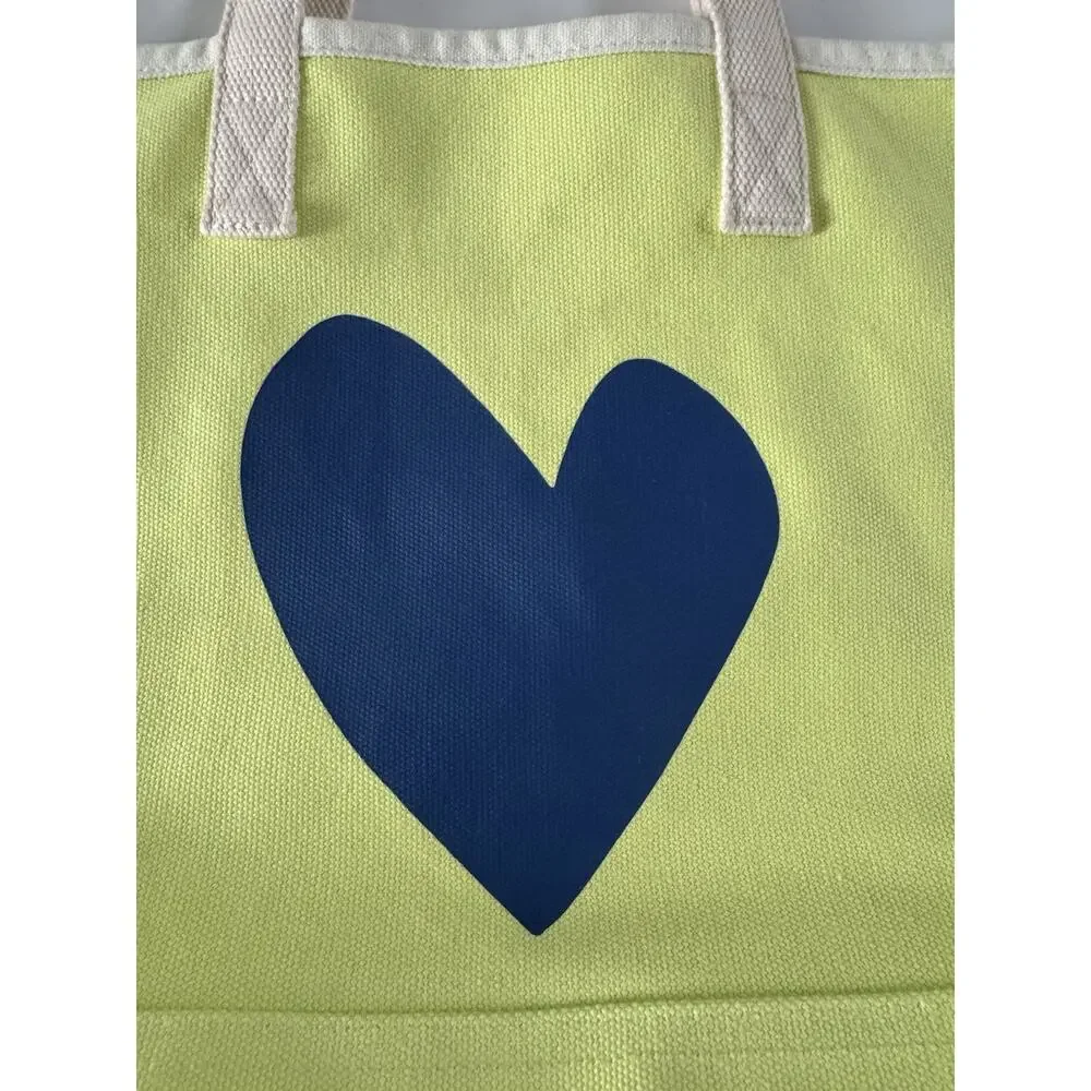 Kerri Rosenthal Bright Yellow Navy Blue Heart Canvas Tote Bag #NE16